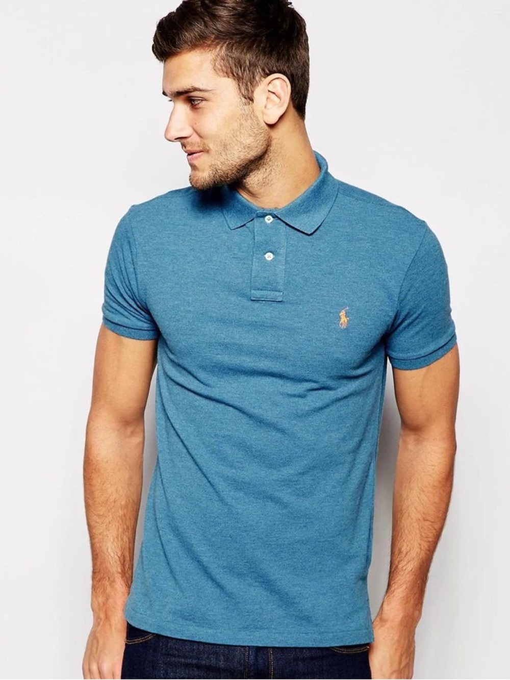 Polo Ralph Lauren Men's Teal Blue and Yellow Polo Shirt L Pony Logo